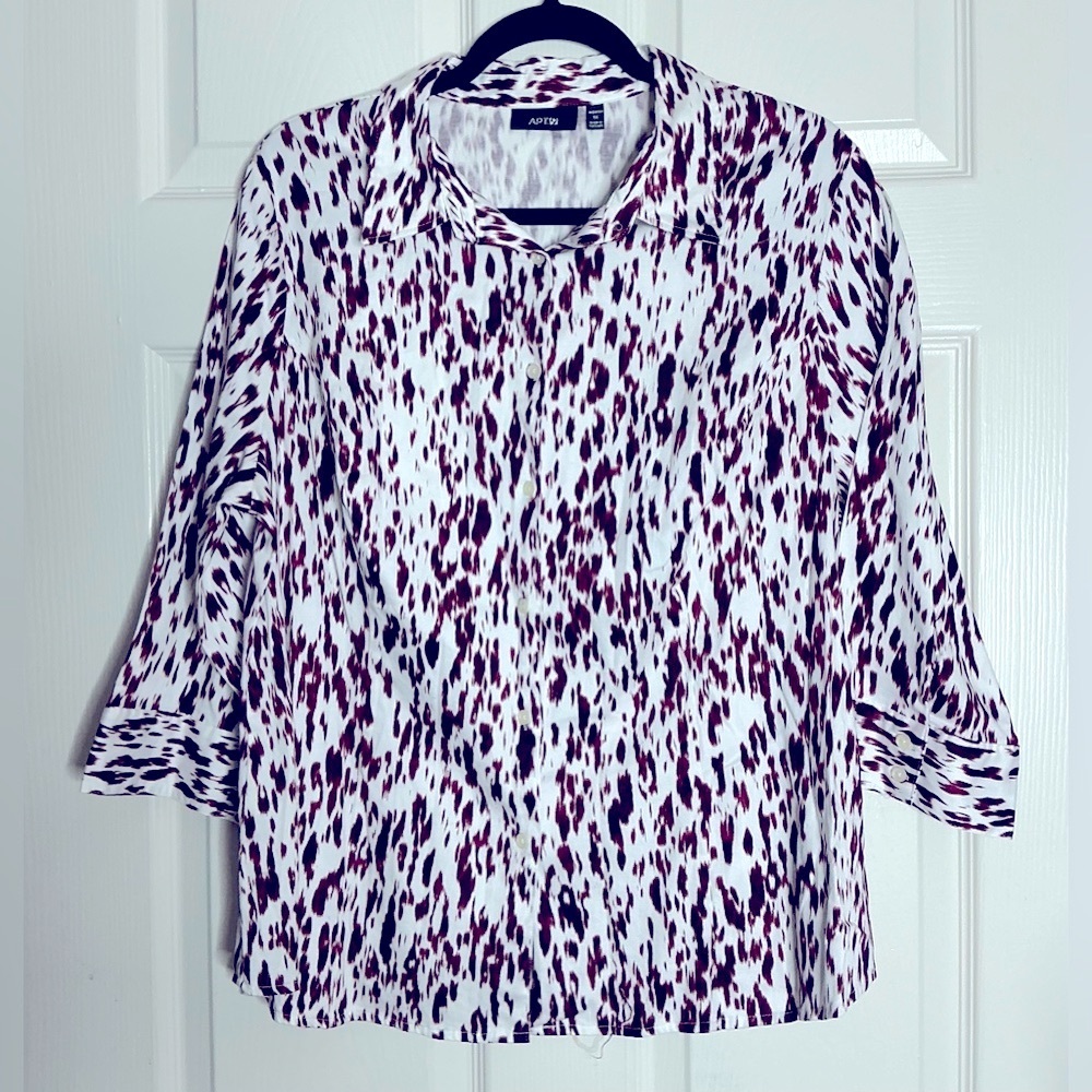 Apt. 9 Black and White 3/4 Sleeve Button Down Shirt - Picture 6 of 11